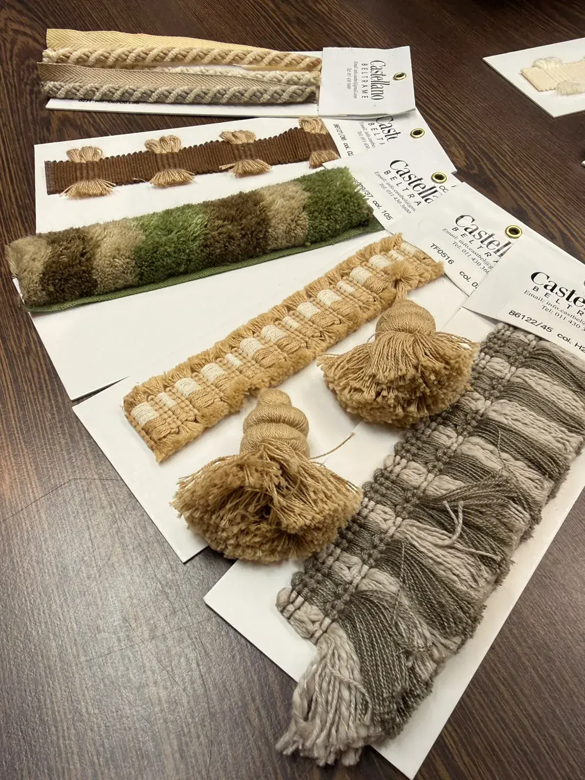 Trimmings: Decorative trims and finishing details selected to complete curtains, upholstery and soft furnishings.